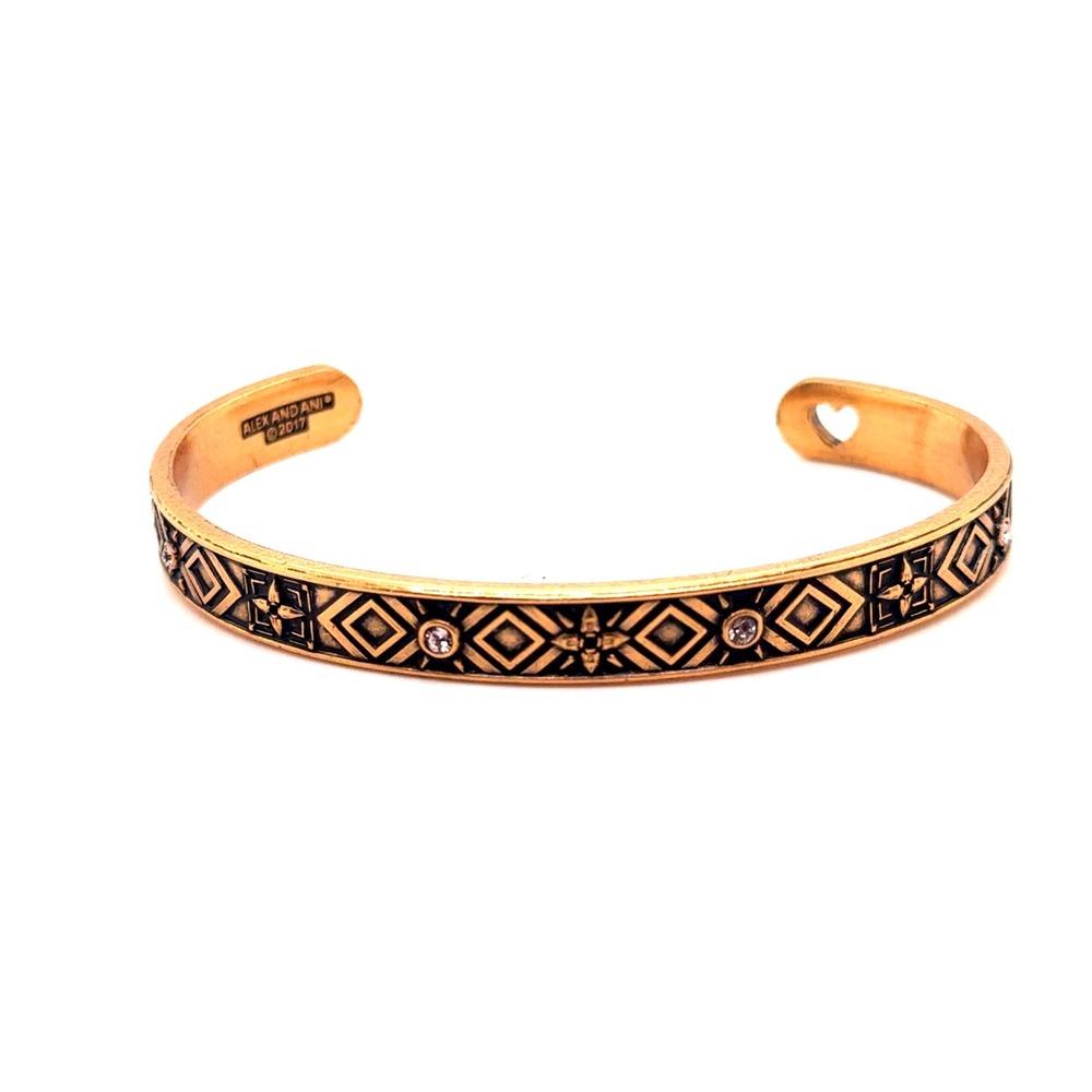 Alex and Ani Healing Love Unity Geometric Cuff Bracelet Gold Tone Crystal 2017